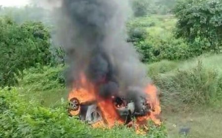 Family escapes car blaze following crash to avoid bull in Puri